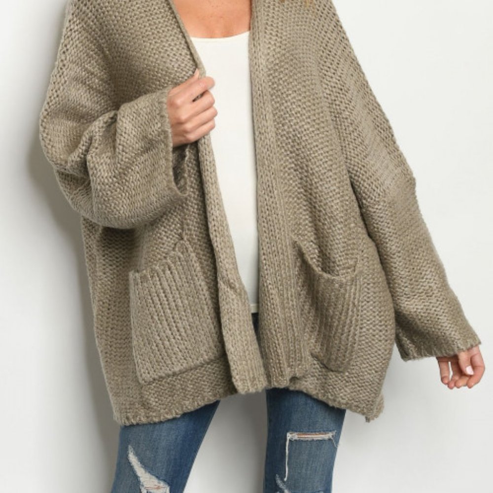 TAUPE CARDIGAN SWEATER - Picture 3 of 9